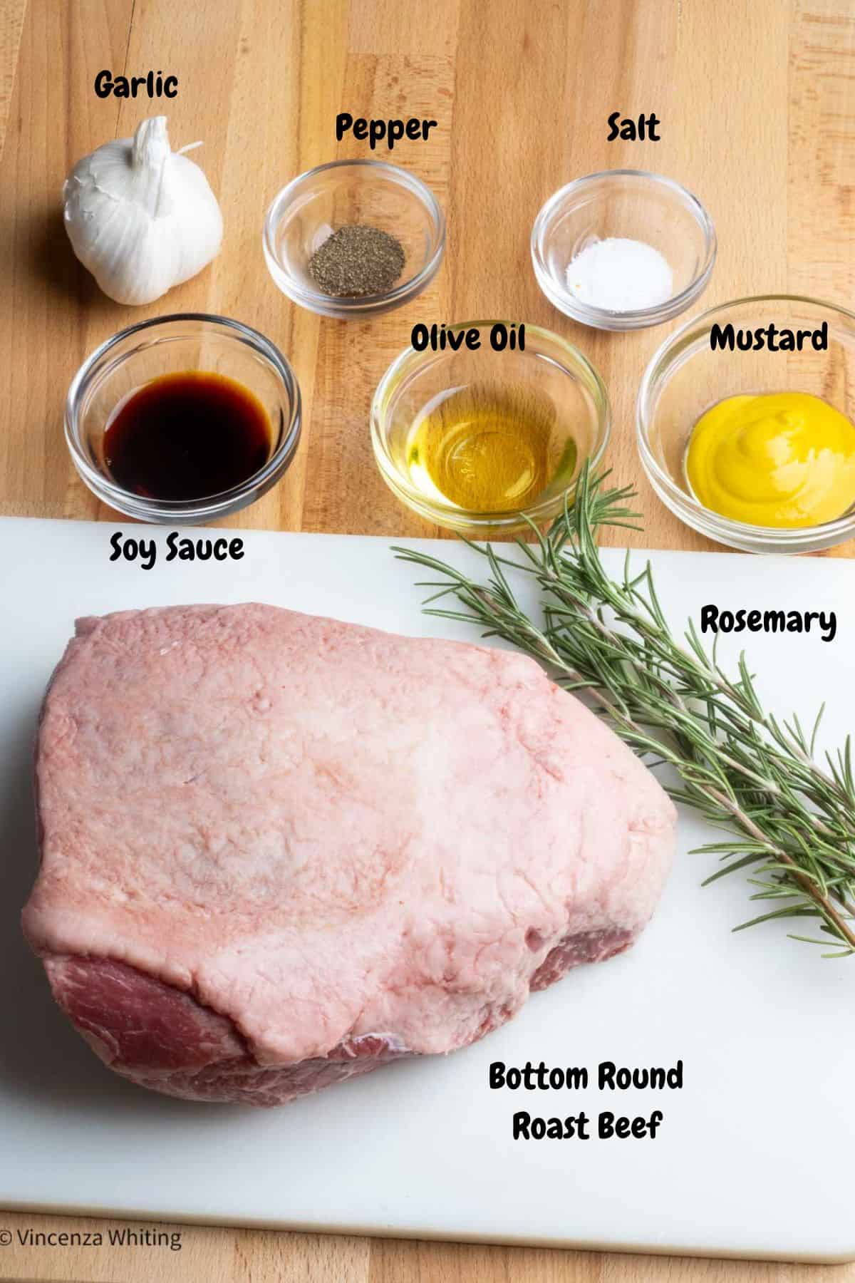 Bottom Round Roast ingredients with labels.