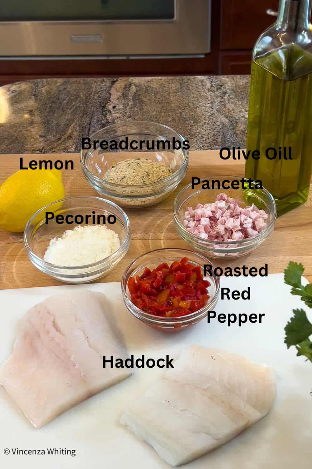 Ingredients for making baked haddock.