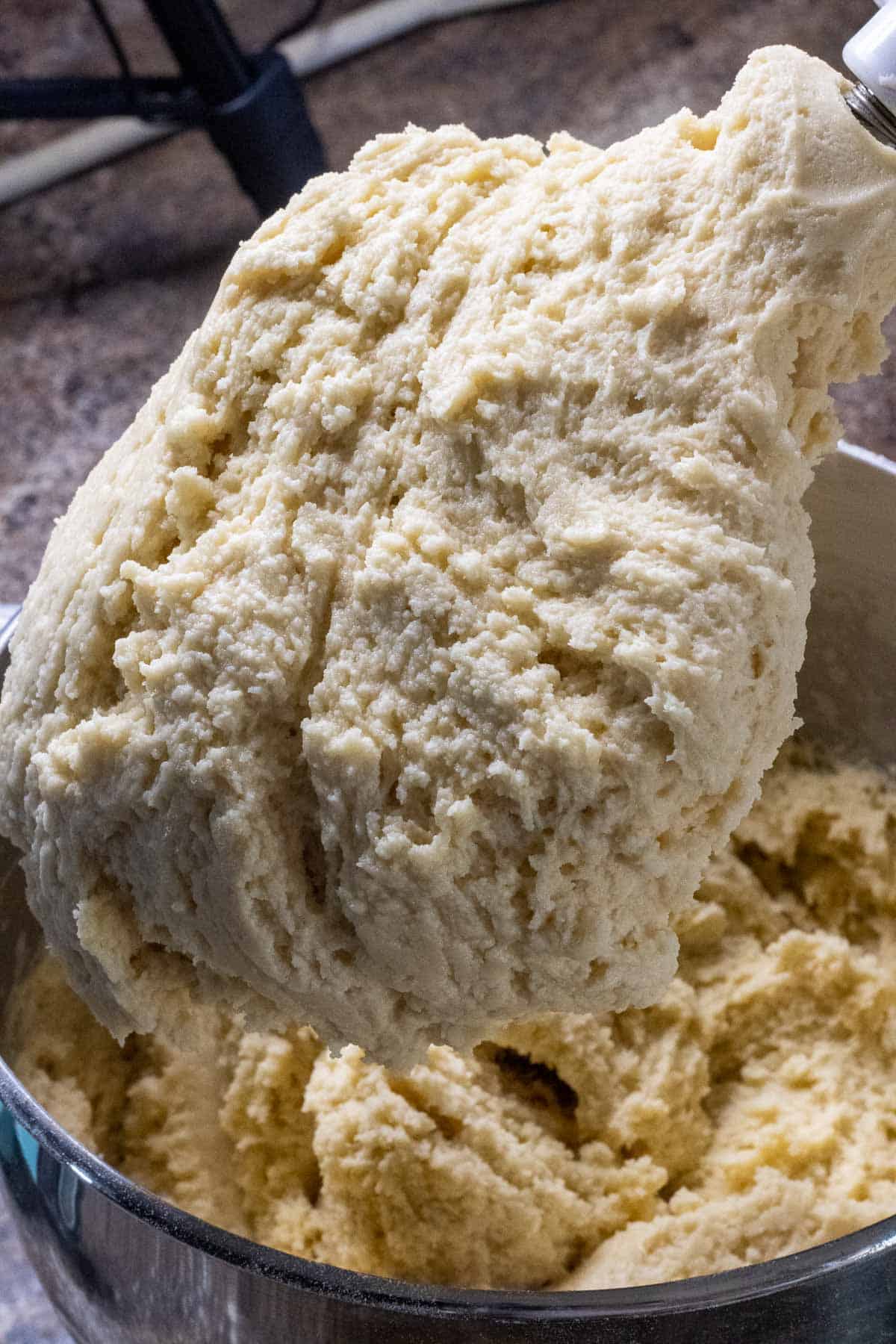 Cookie dough on a beater.