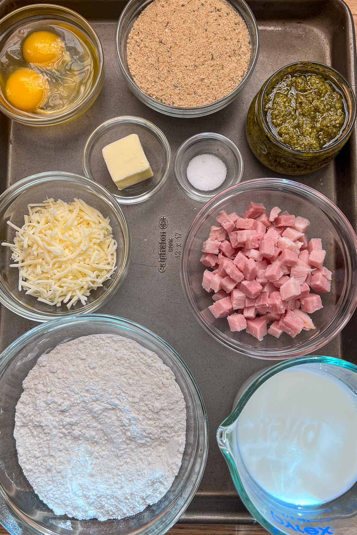 Sofficini ingredients on a tray.